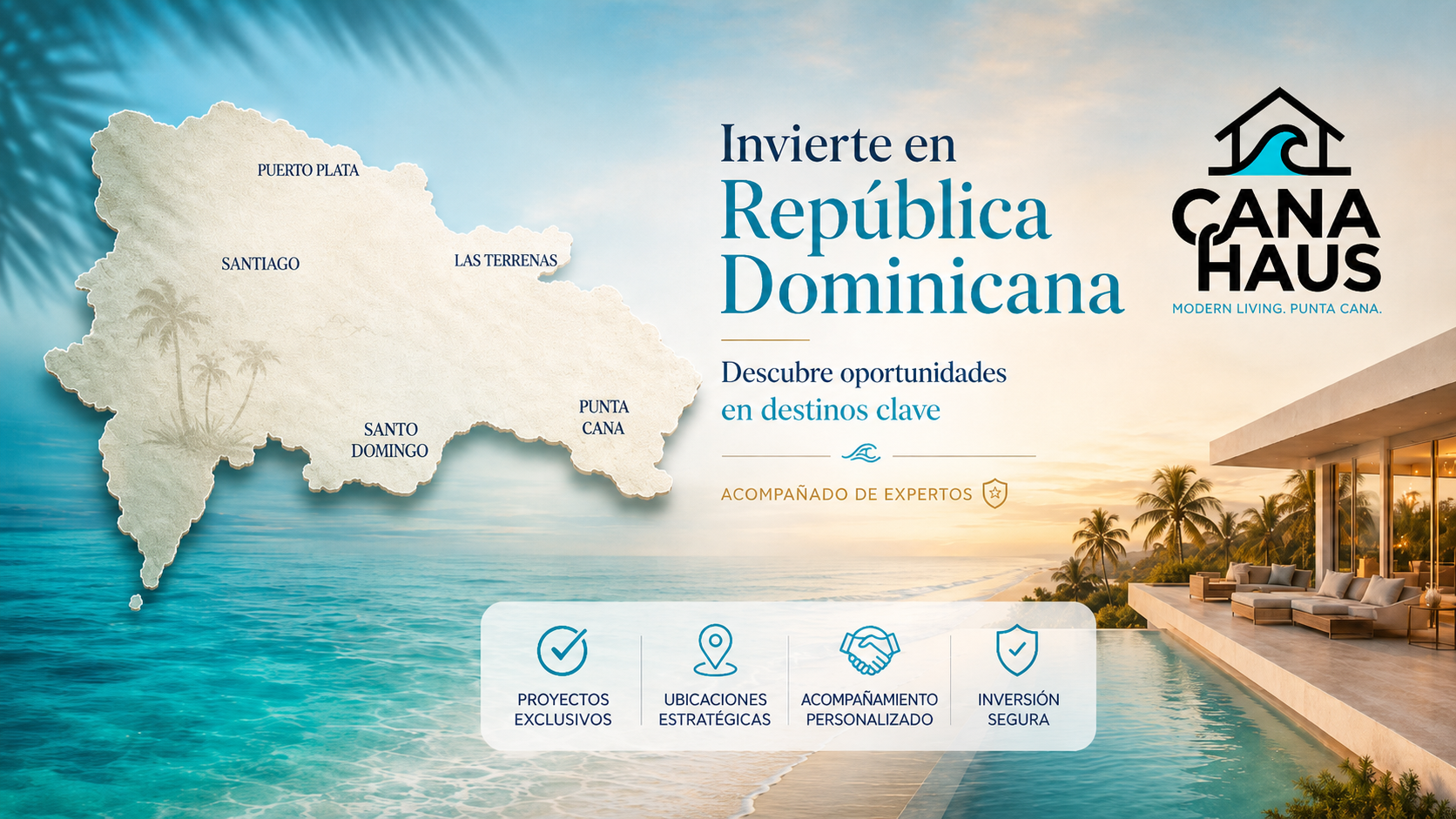 Mapa de República Dominicana con las zonas donde Cana Haus tiene propiedades